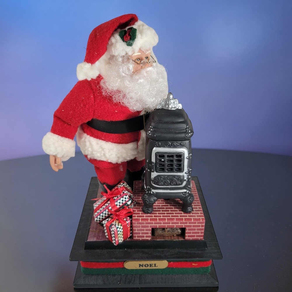 1993 Holiday Creations Vtg Music Lights Santa WoodPotbelly Stove Xmas Grannycore